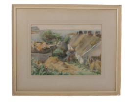 R.C. Toogood, RUA (1902-1966) "Coastal View with Cottages," watercolour, approx. 24cms x 34cms (9