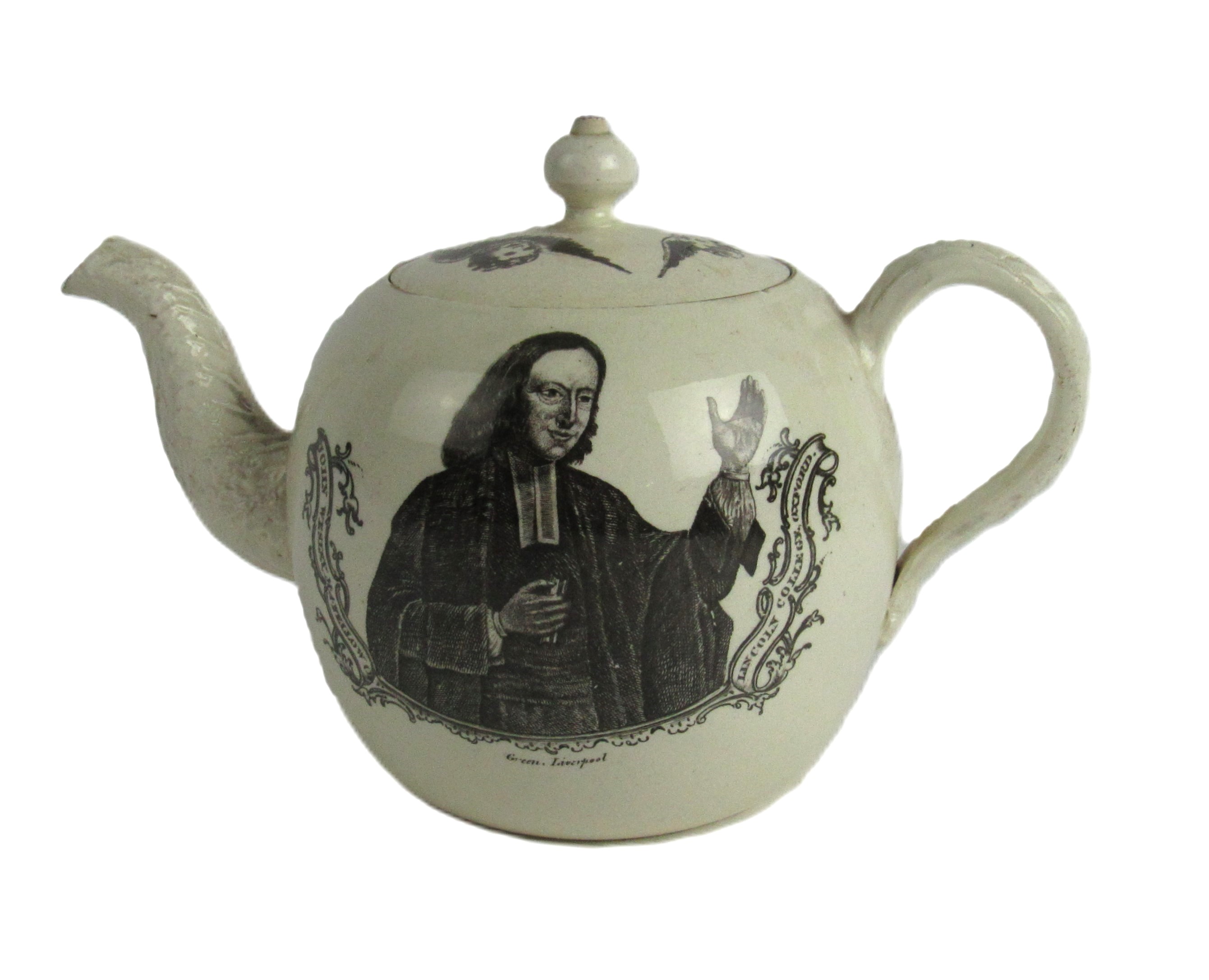 An important 18th Century Wedgwood creamware pottery Teapot, decorated with print image of John - Image 2 of 2