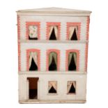 A 19th Century wooden Model of a Georgian three storey Town House, with red brick corner stones,