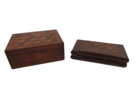 A 19th Century Irish 'Killarney Wood' folding Chess Board; together with an attractive Sewing Box