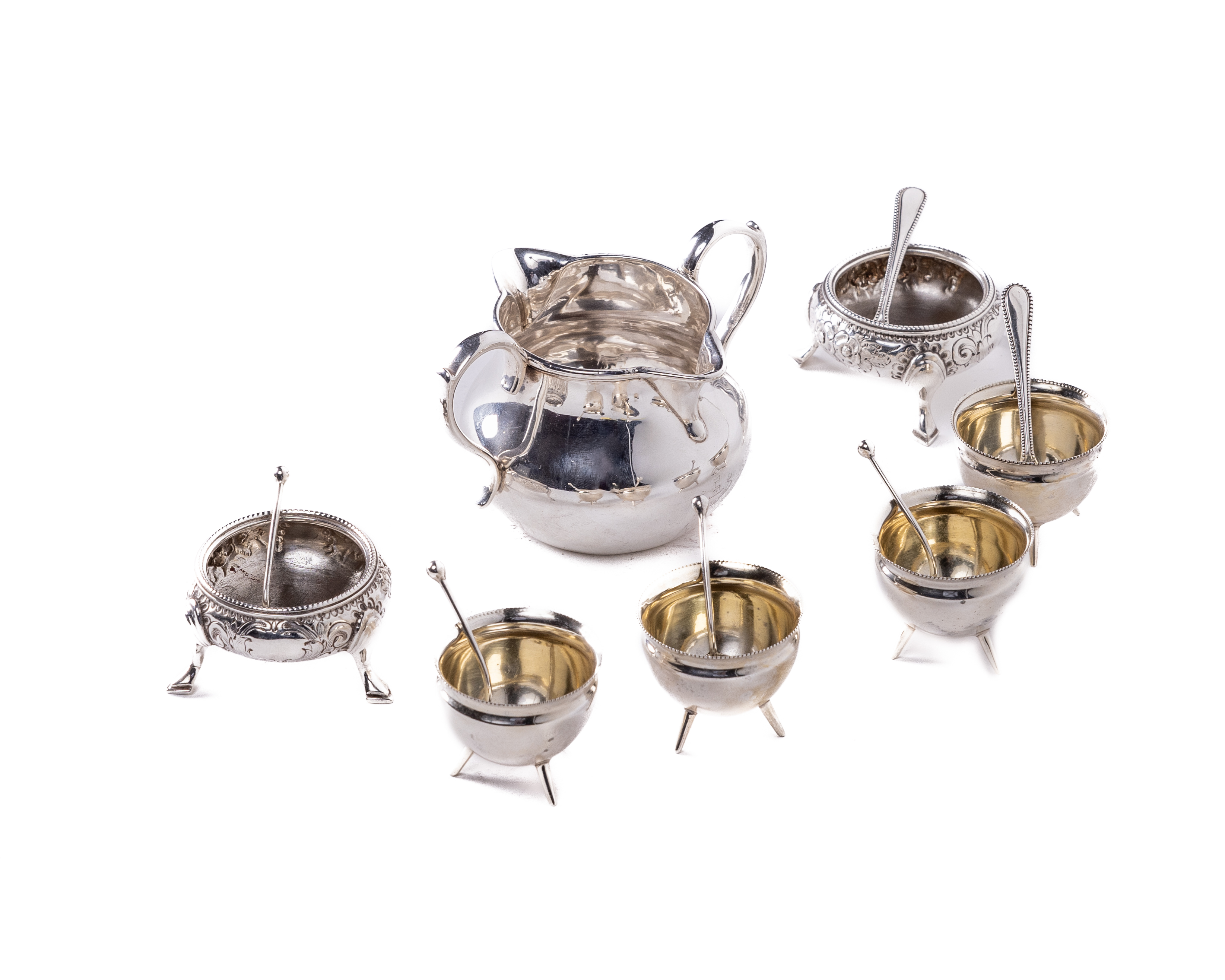Silverware: A set of four unusual skillet design silver Salts, by Mappin & Webb, London, with