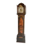 A fine quality 19th Century chinoiserie lacquered Longcase Clock, the hood of arched shape with