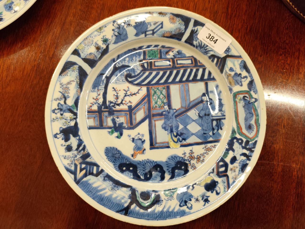 A set of three large Chinese 18th Century (Kangxi period) Doucai Dishes, each with large central - Image 8 of 10