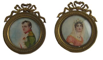 Gabry, 19th Century French School "Napoleon Bonaparte," and his wife "Josephine," circular