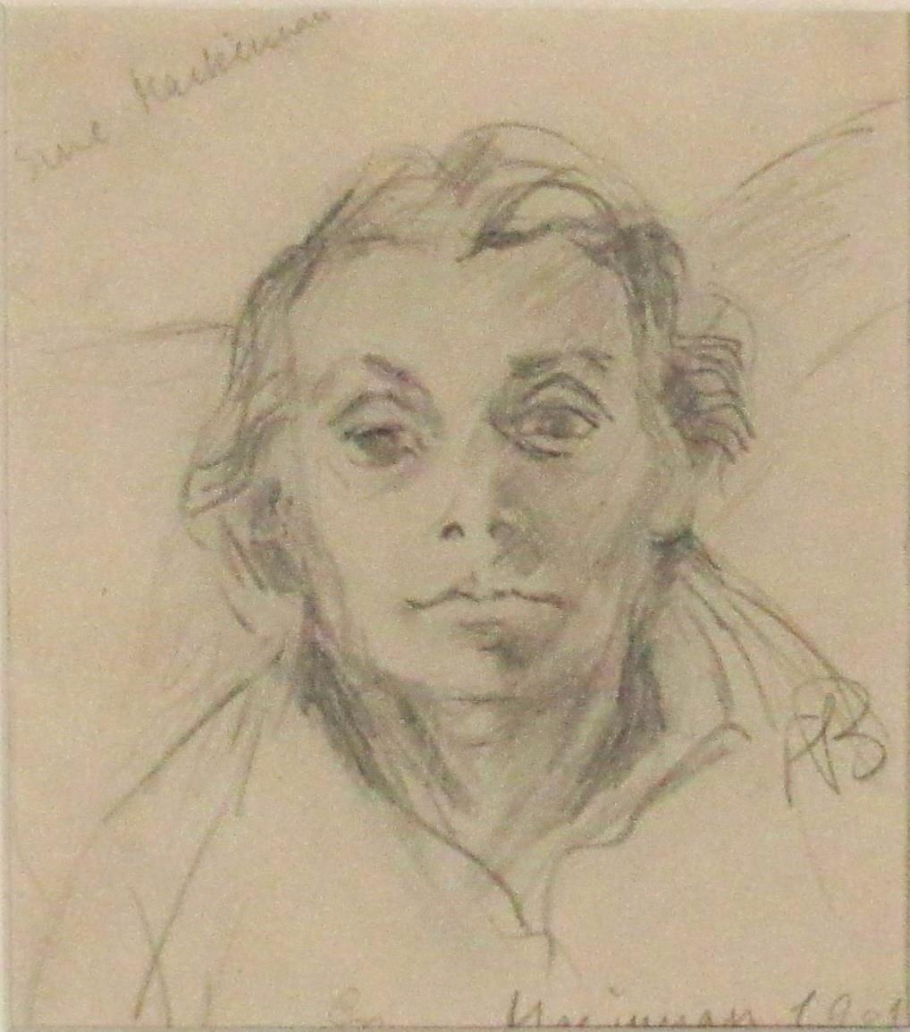 Sine MacKinnon, Irish (1901-1996) "Self Portrait," pencil drawing, head and shoulders, approx. 13cms