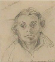 Sine MacKinnon, Irish (1901-1996) "Self Portrait," pencil drawing, head and shoulders, approx. 13cms