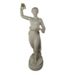 19th Century Italian School "Classical Lady with Jug and Cup," marble depicting a bare breasted Lady