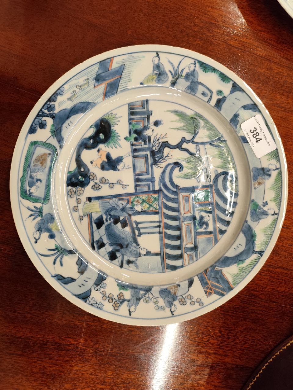 A set of three large Chinese 18th Century (Kangxi period) Doucai Dishes, each with large central - Image 5 of 10