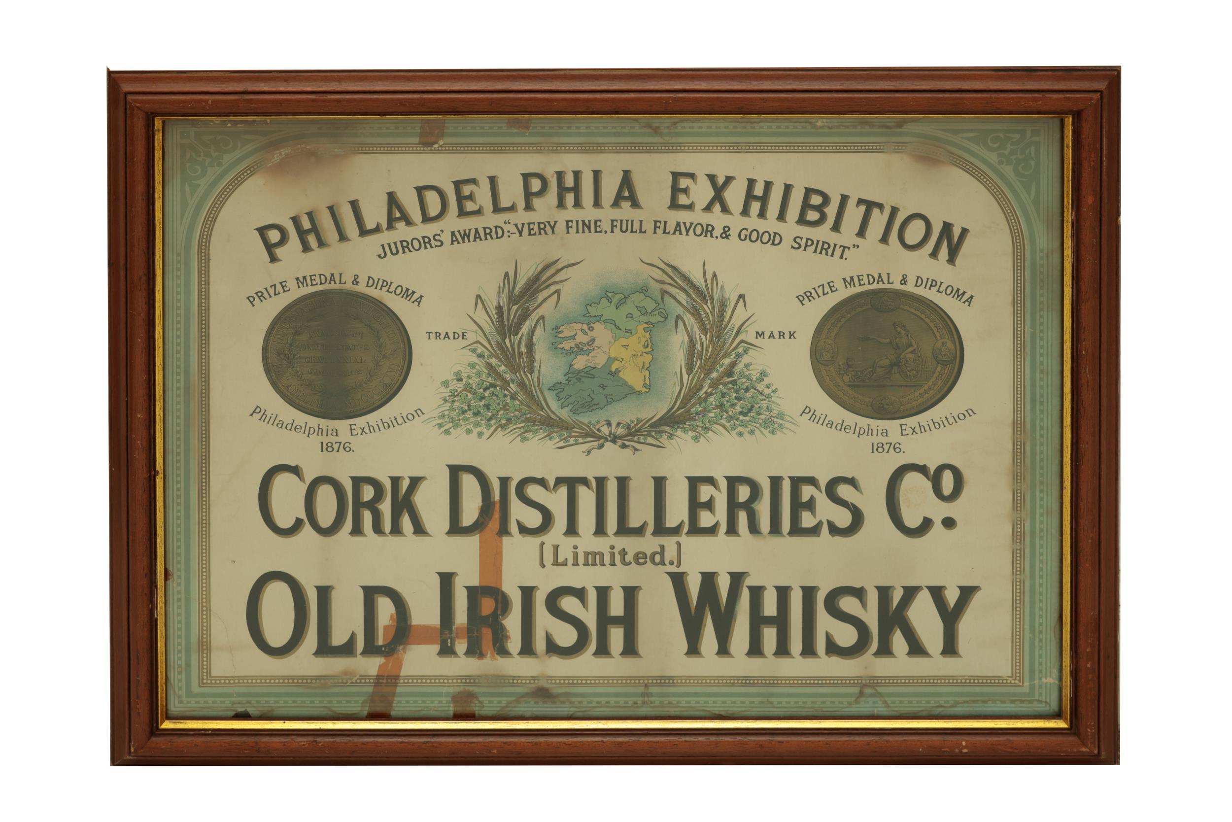 A rare Advertisement Poster,  for "Cork Distillers Co., (Limited) Old Irish Whiskey - Philadelphia