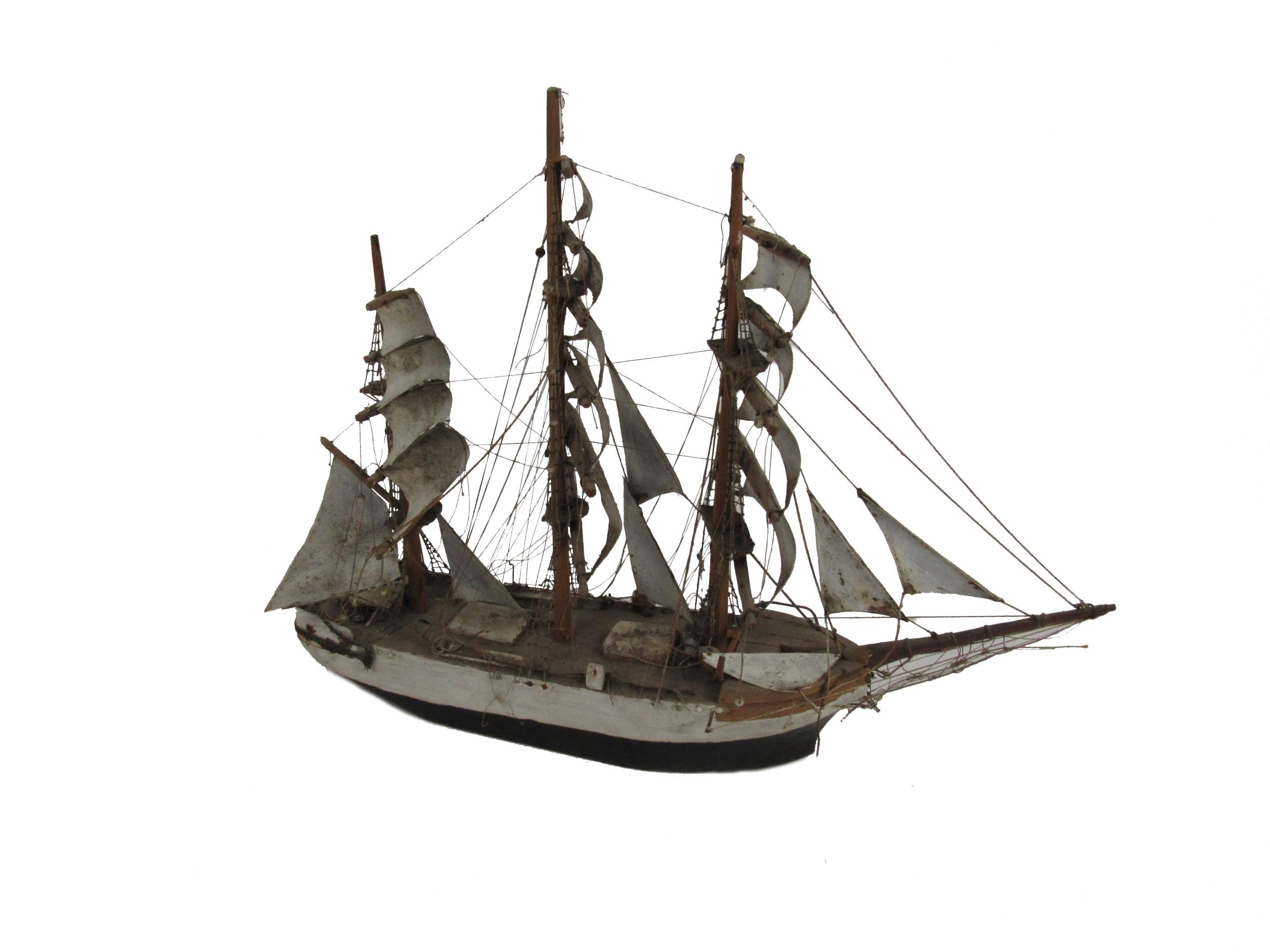 An early 20th Century wooden three mast Ship Model, (Navy W.W.1) by Tommy Hannigan, Bonmahon (