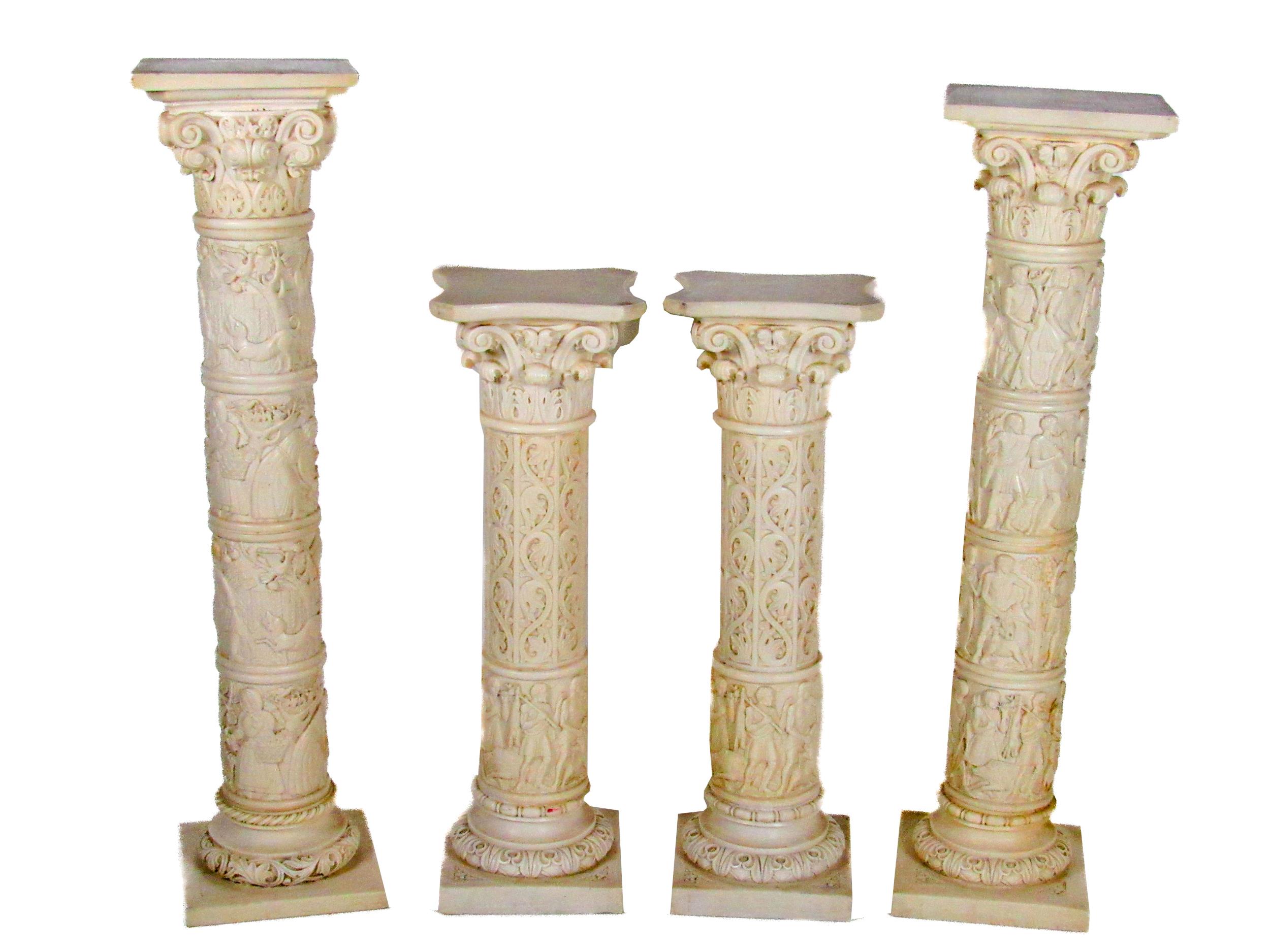 A pair of assimilated marble Columns, with square tops over Corinthian capitals and ornate