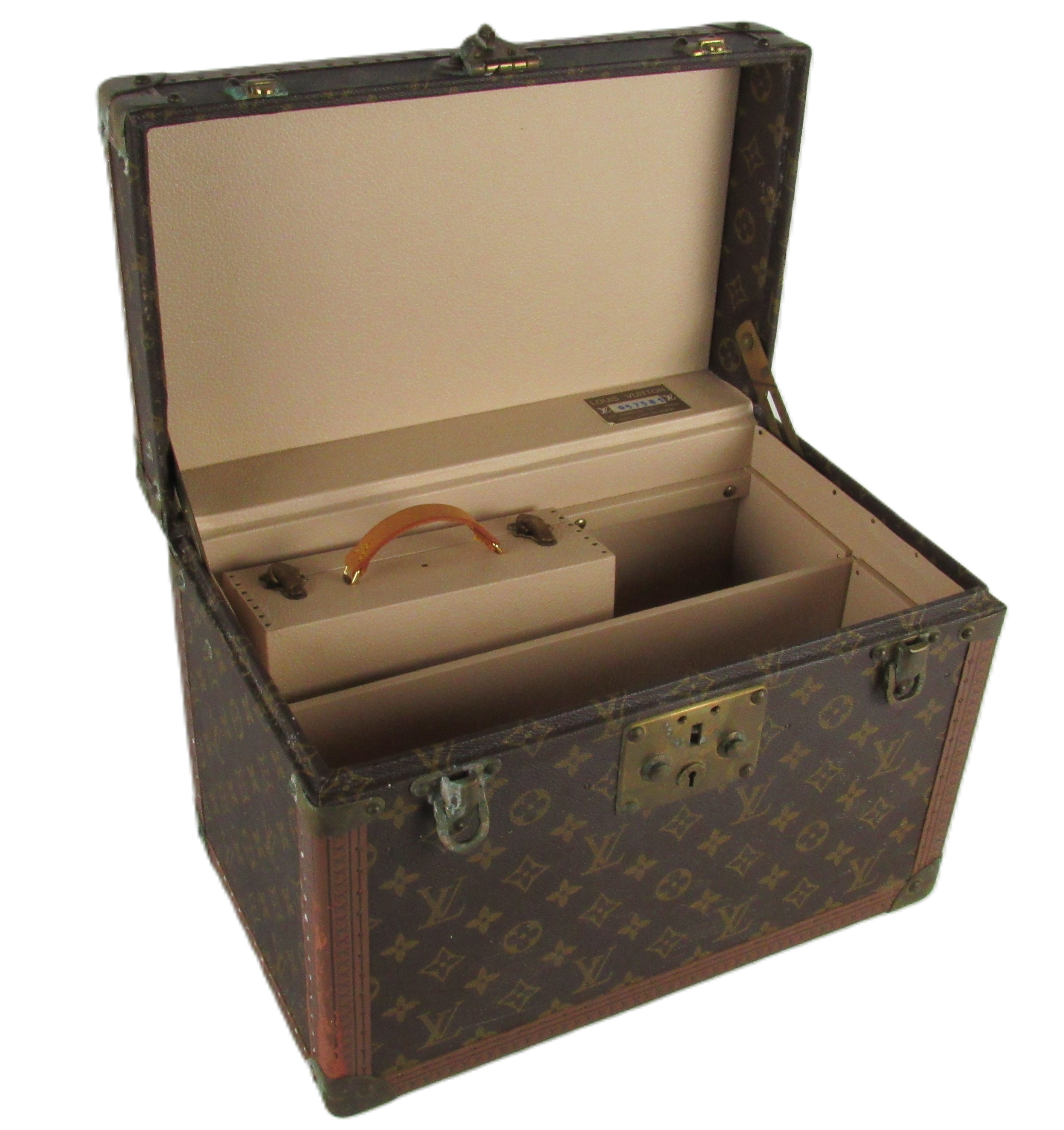 An original Louis Vuitton leather Vanity Case, with hinged top, carrying handle, opening to reveal - Image 3 of 4