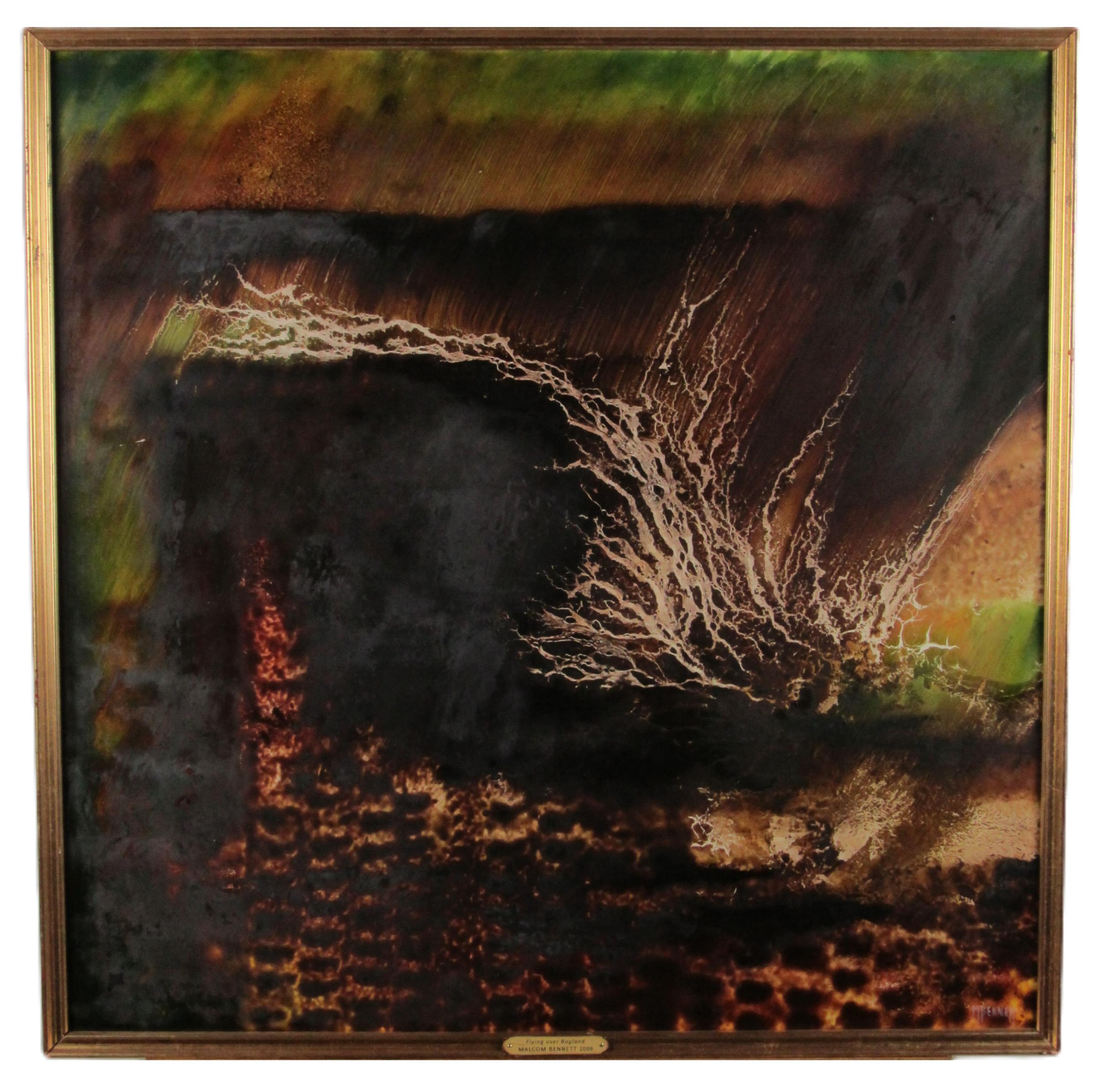 Malcolm Bennett, Irish (b. 1942) "Flying over Bogland," O.O.B., abstract, approx. 60cms x 60cms (