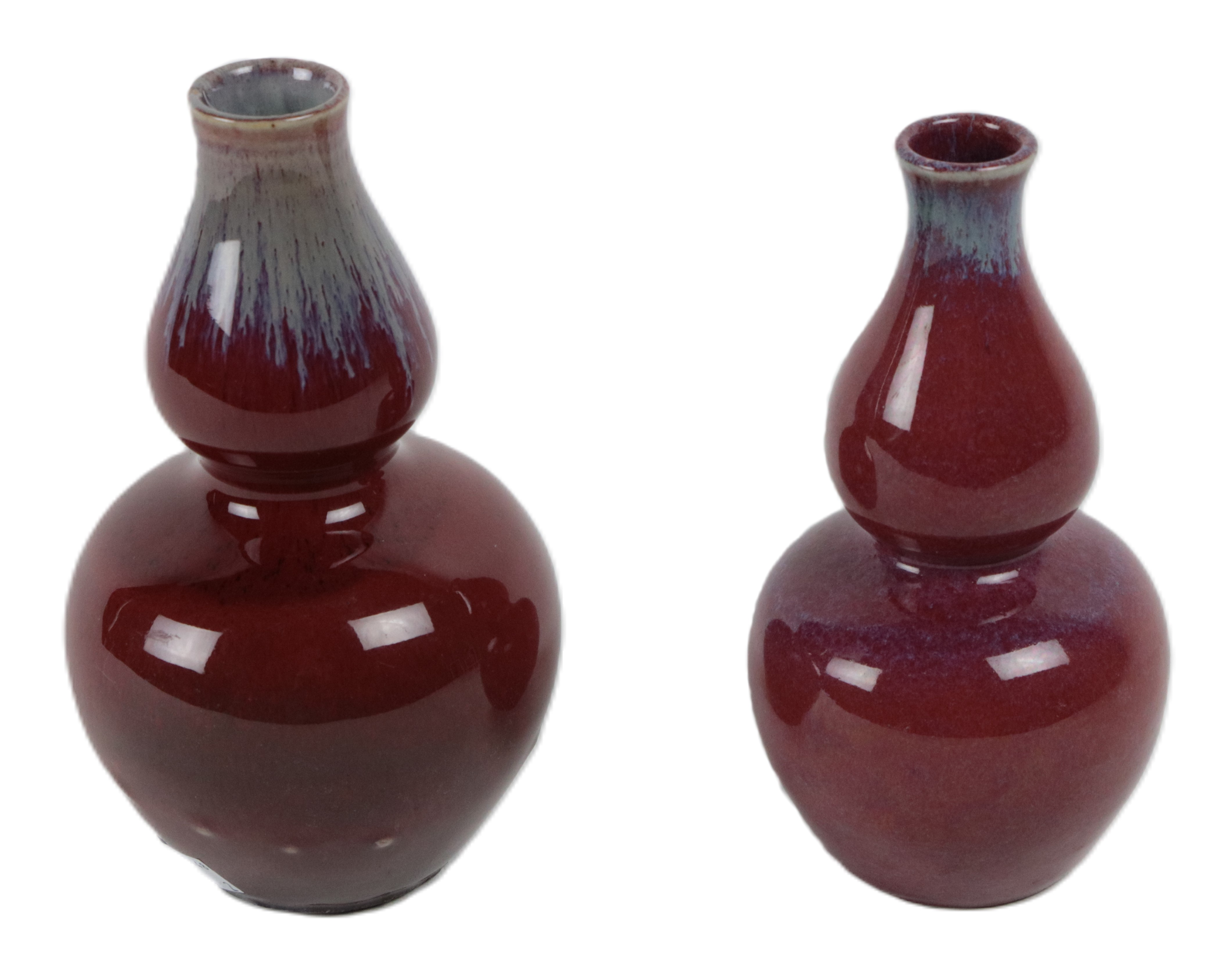 An attractive Chinese double gourd red 'flambé' design Vase, approx. 20cms (8"), together with a