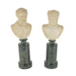 A pair of 19th Century alabaster Busts, of Dante, and another bearded Gentleman with level headdress