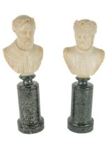 A pair of 19th Century alabaster Busts, of Dante, and another bearded Gentleman with level headdress