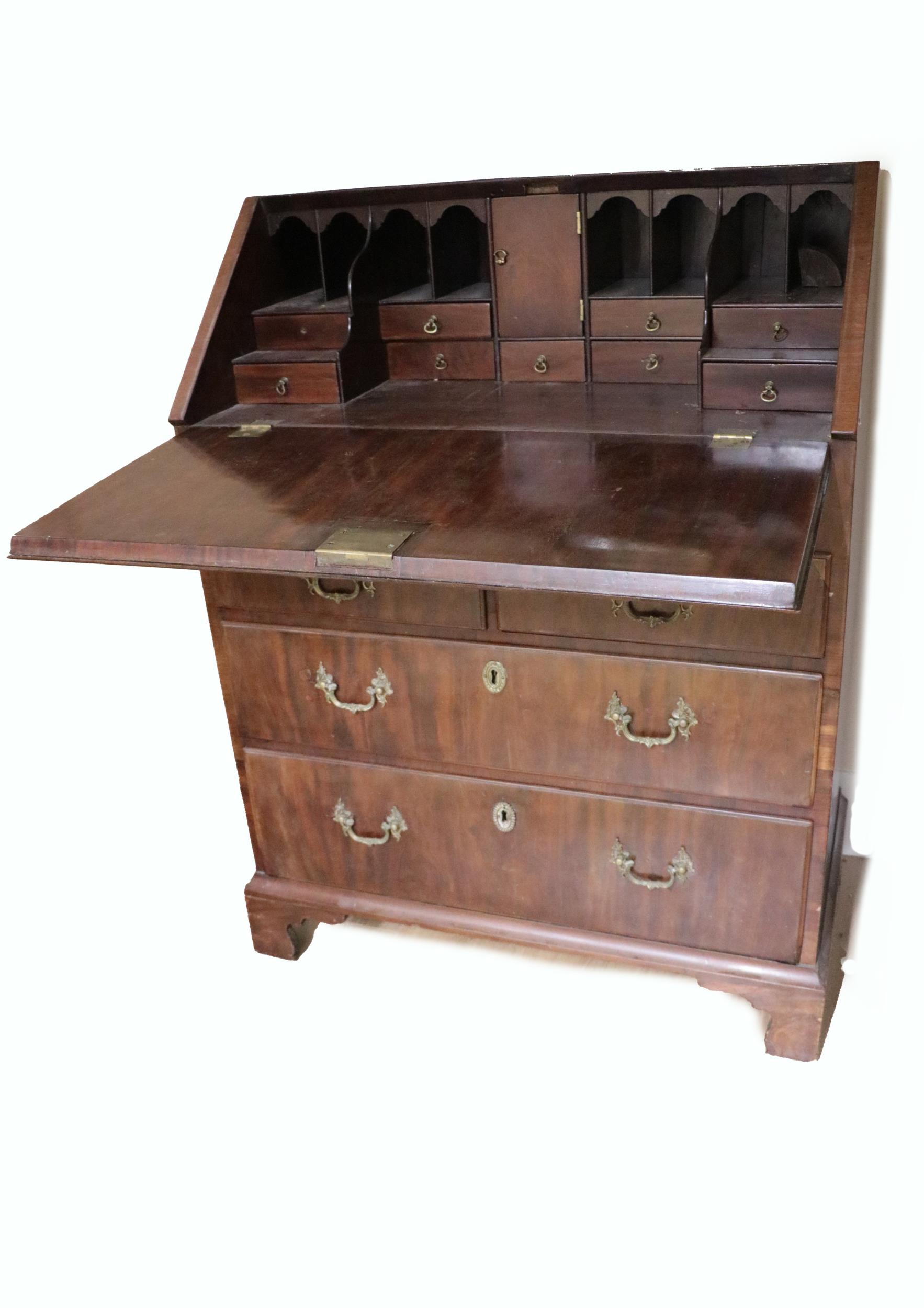 A Georgian period mahogany slope front Bureau, of small proportions, opening to reveal a fitted - Image 2 of 2