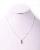 A Ladies 18ct white gold Chain and Pendant, set with square pink stone surrounded by diamonds,