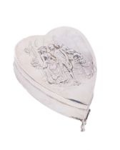 An attractive love heart shaped silver Jewellery Casket, the hinged top with embossed decorative