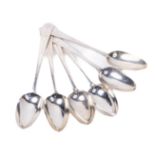 A fine quality set of 6 Georgian Irish silver bright cut Serving Spoons, each monogrammed with