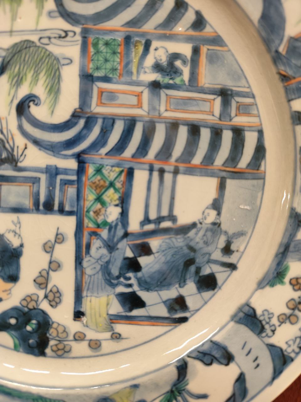 A set of three large Chinese 18th Century (Kangxi period) Doucai Dishes, each with large central - Image 6 of 10