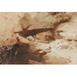 Tom Carr, ARHA, HRUA, ARWS (1909-1999)  "Mountain Stream," sepia watercolour, approx. 24cms x