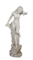 An attractive large chalk Model, of a young semi-nude lady, standing against rocks, approx.
