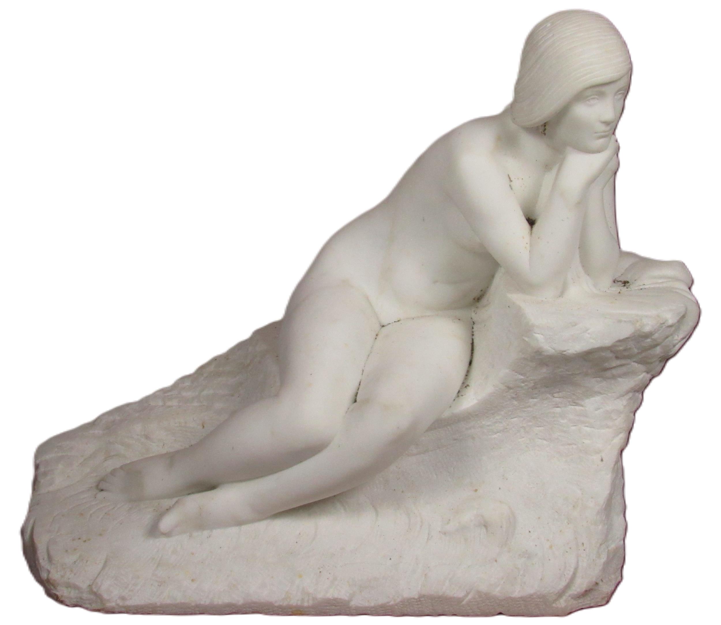 Francis Wiles, Irish (1889-1956) "Resting Nude," marble, signed  and dated 'F. Wiles, 1932'