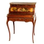 A fine quality Ladies rosewood Bureau, the plain top with pierced brass gallery over three frieze