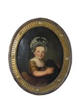 18th Century Irish School "Portrait of a young girl wearing frilled bonnet, and brown decorative