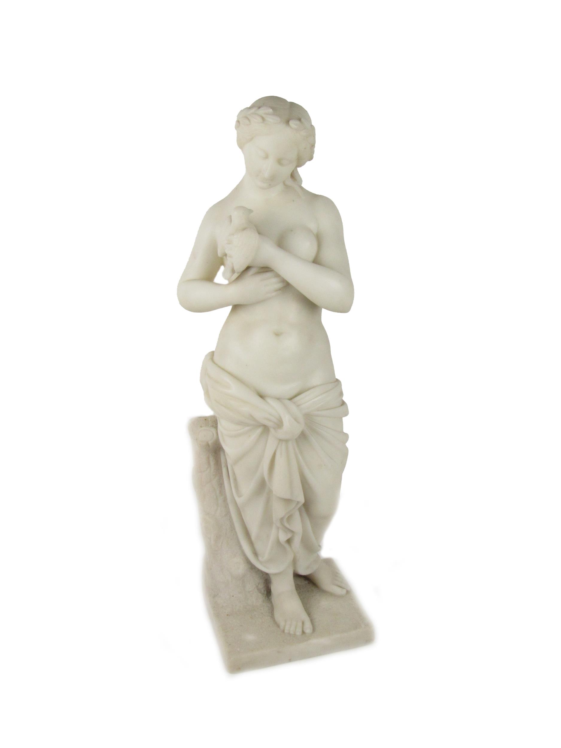 19th Century Italian School "Classical Female Nude holding dove, with laurel wreath in hair,"