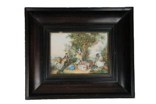 After Nicholas Lancret "Der Herbst," Picnic in the Autumn, fine miniature painting on porcelain?