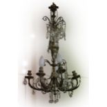 A Regency period six branch ormolu Ceiling Light, with multiple cutglass chains and drops, approx.