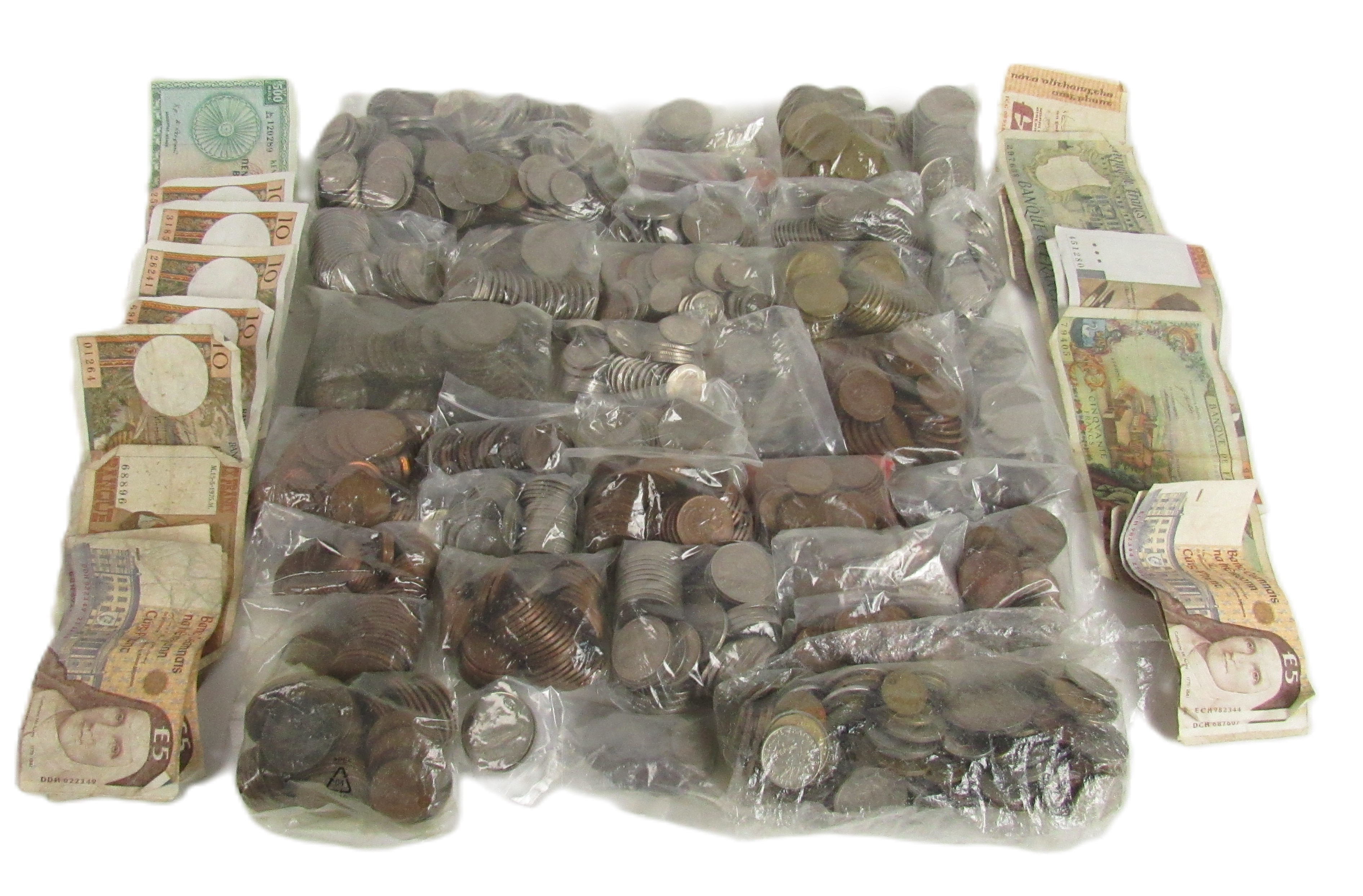 [Coins & Notes]: A large collection of Irish and English Coins, including pennies, farthings, 5