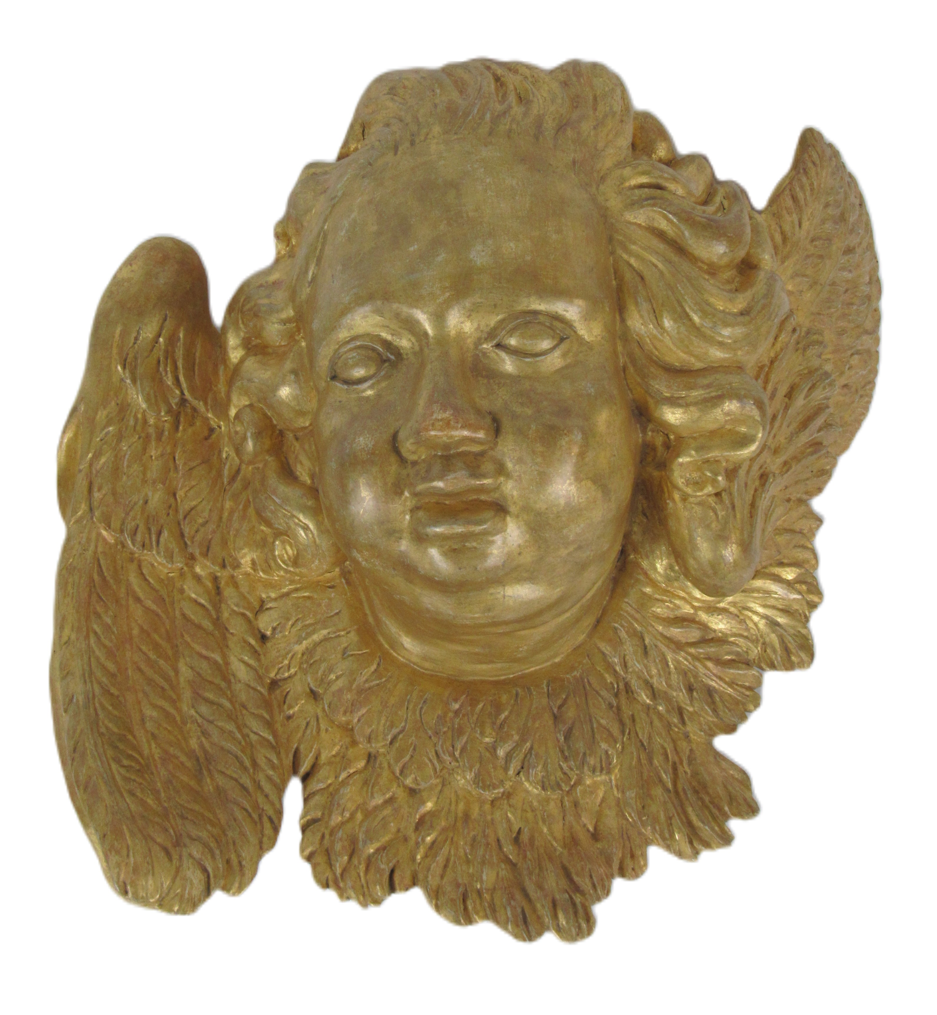 An antique Baroque style carved giltwood winged cherub Bust, approx. 35cms high x 38cms wide (14"