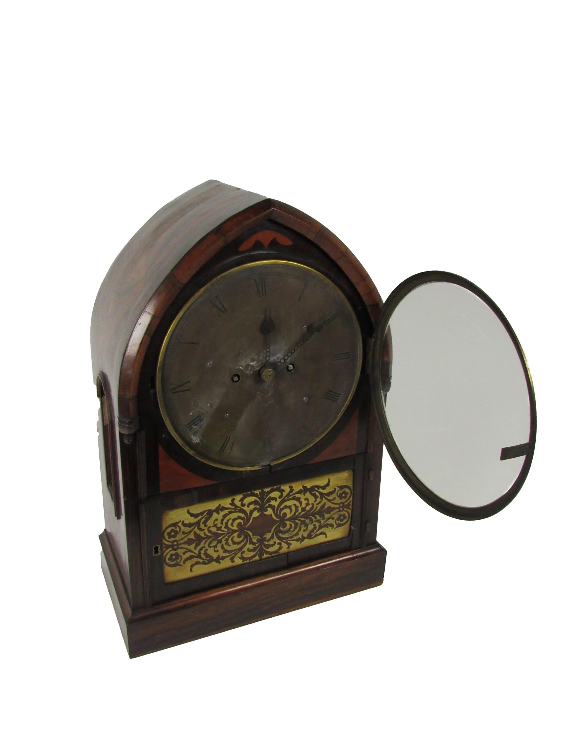 An unusual rosewood cased Regency period arched top Bracket Clock, with circular silvered dial, - Image 2 of 3