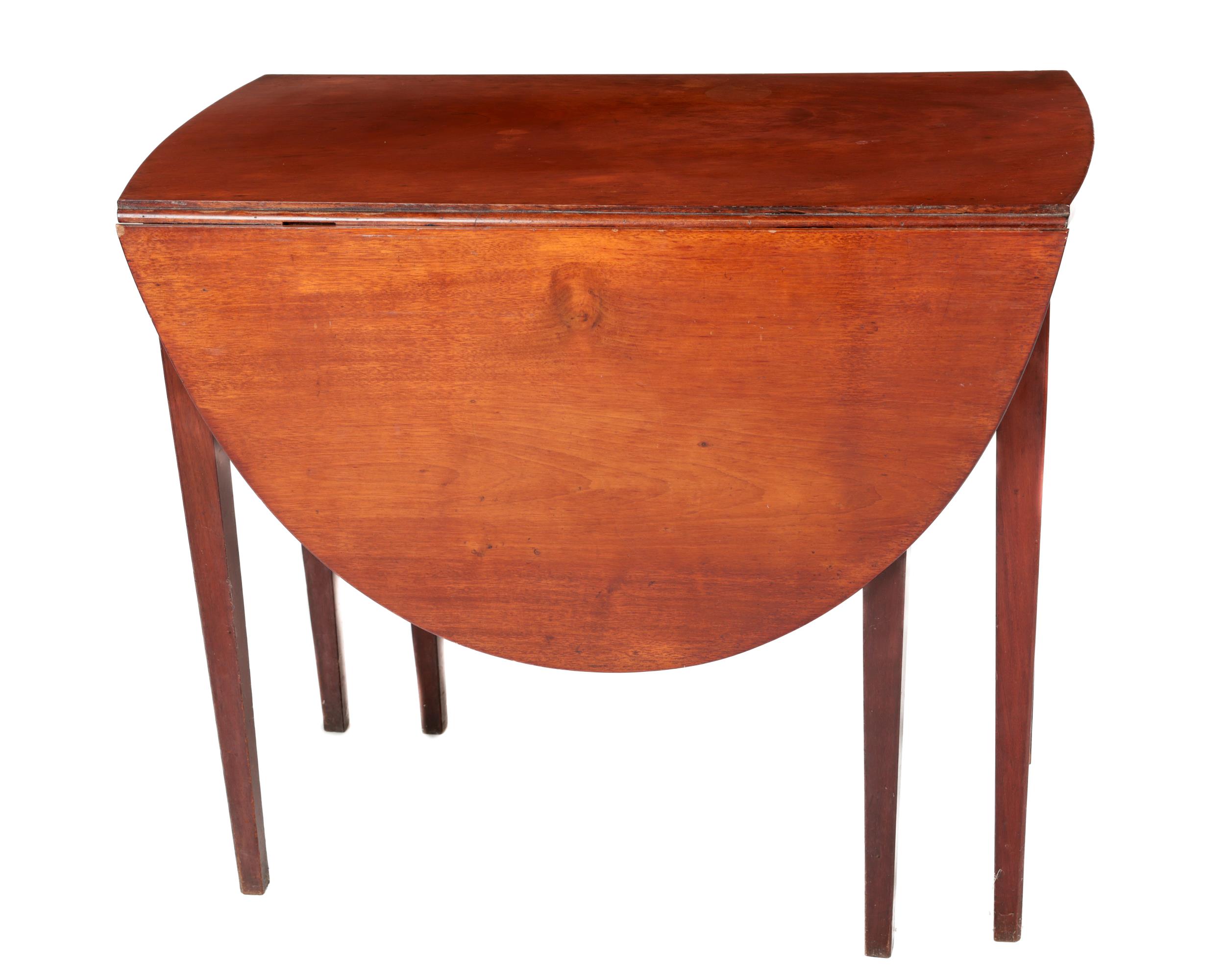A 19th Century mahogany drop-leaf Table, with demi-lune flaps over frieze drawer, on square tapering