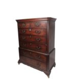 A fine quality Georgian period mahogany Chest on Chest of low proportions, the moulded cornice above