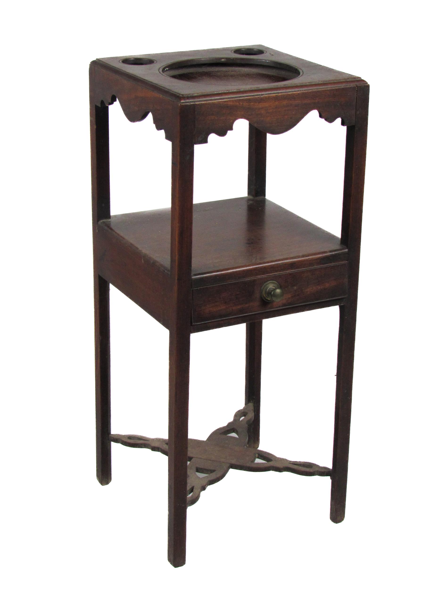 A small early 19th Century Georgian period square mahogany Washstand, with opening for bowl etc.,