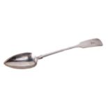 A rare Irish Georgian period Provincial fiddle pattern design silver Serving Spoon, (crested), by