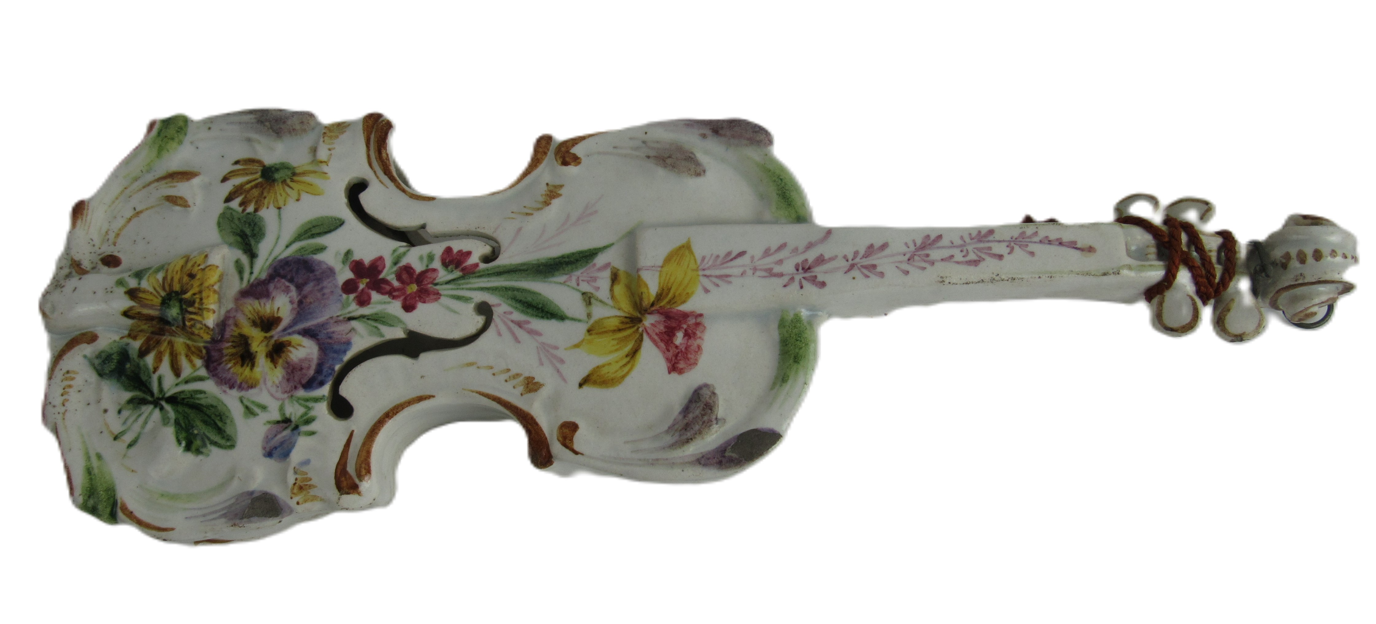 An early 19th Century German porcelain hand painted model of a Cello, decorated with colourful - Image 2 of 2