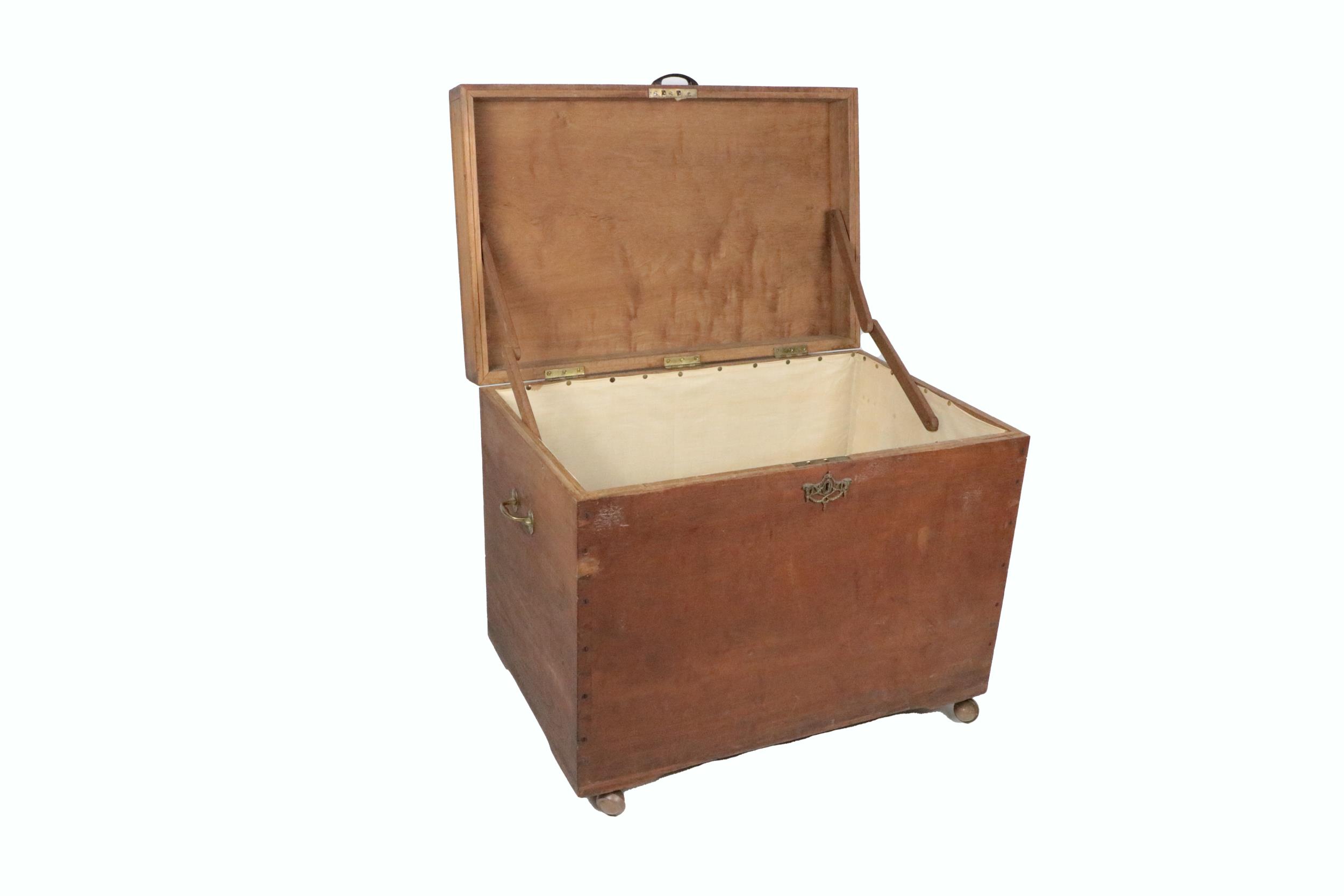 A 19th Century striped mahogany Blanket Chest, with lift top, brass carrying handles, on later - Image 2 of 2