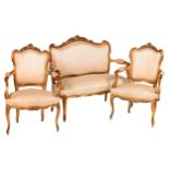 A French style five piece giltwood Parlour Suite, comprising a two seater Settee, a pair of