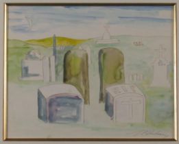 J.P. Donleavy, Irish (1926-2017) "Do Not Disturb The Graveyard," pencil and watercolour, approx.