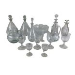 A quantity of miscellaneous Glass, comprising a pair of monogrammed Decanters and stoppers, three