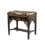 An unusual Piano Stool, with upholstered lift top, the wooded body decorated in the chinoiserie