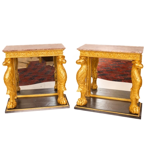 A very good pair of carved giltwood Console Tables, in the manner of William Kent (1685 – 1748), the