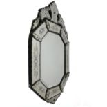 An antique Venetian glass ornate Wall Mirror, with shaped cornice, etched panels, approx. 99cms x
