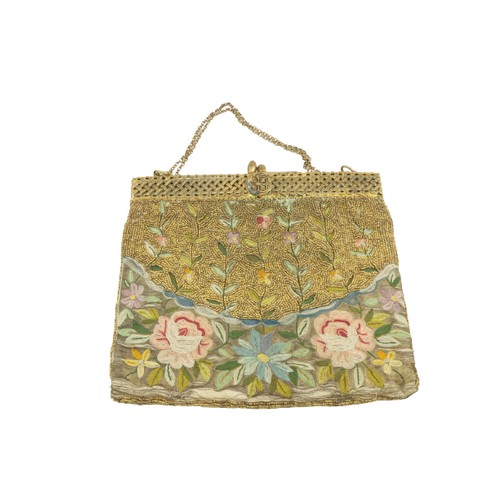 A fine early Victorian embroidered and gilt bead Ladies Evening Bag. (1)