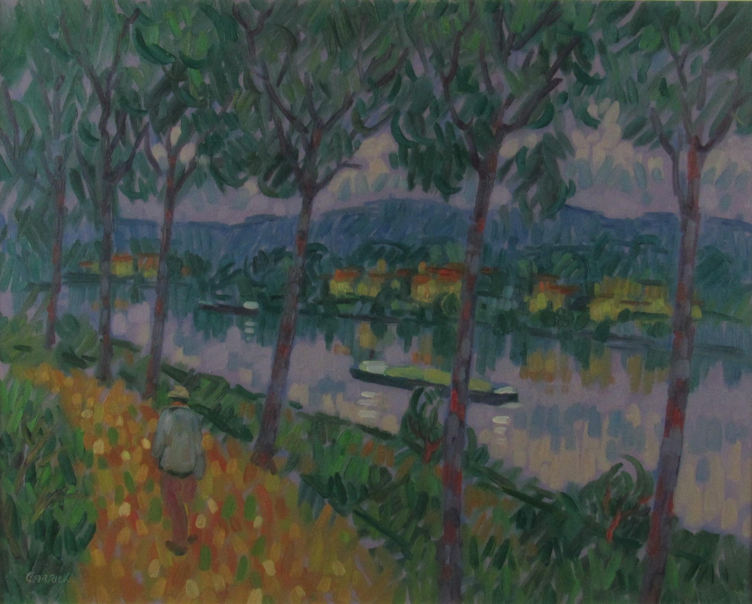 Desmond Carrick, R.H.A. (1928-2012) "Ridge Path above the Seine," O.O.B,  approx. 41cms x 51cms (16"